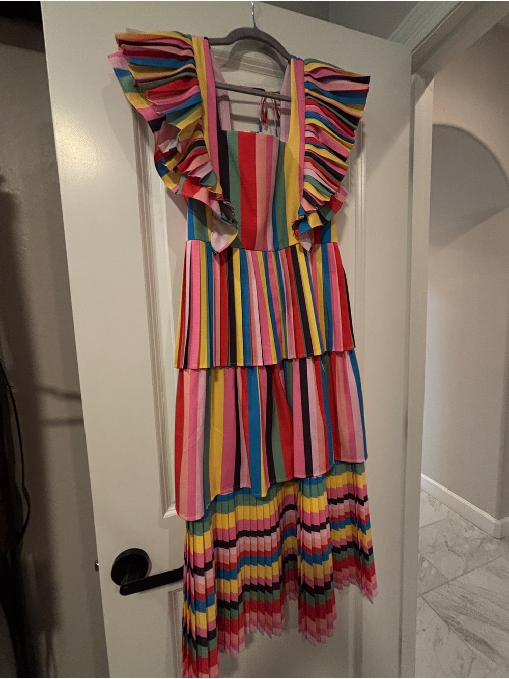 CROSBY by Mollie Burch Bright Multistripe Tiered Midi Dress
